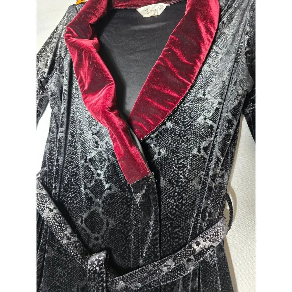 Diamond Tea Vintage Luxury Robe Velvet Gown Red Black Size Small - Picture 2 of 10